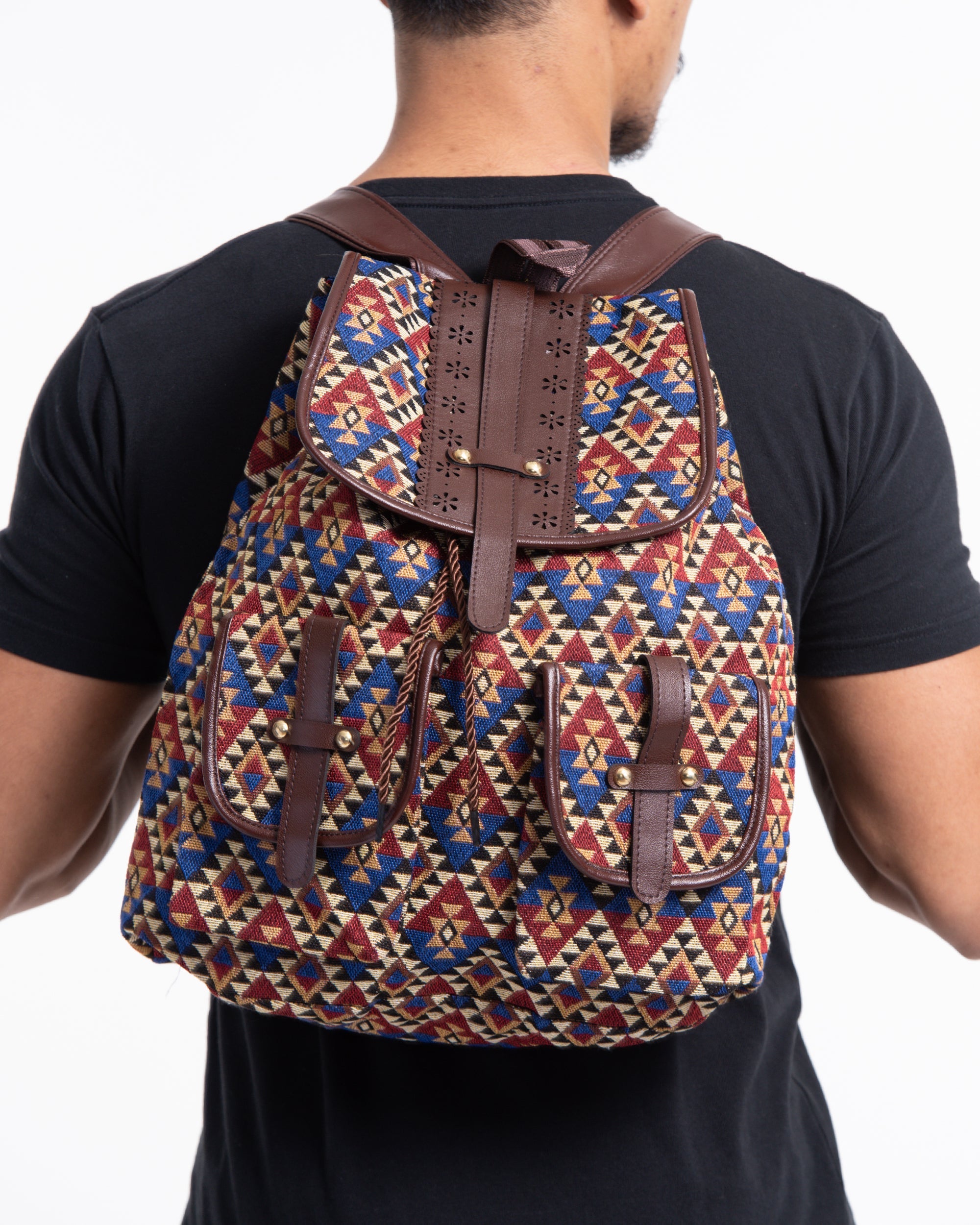 Tribal Woven Fabric with Faux Leather Backpack 01 – Elephat Supplies and Apparel Tribal Woven Fabric with Faux Leather Backpack 01 – Elephat Supplies and Apparel