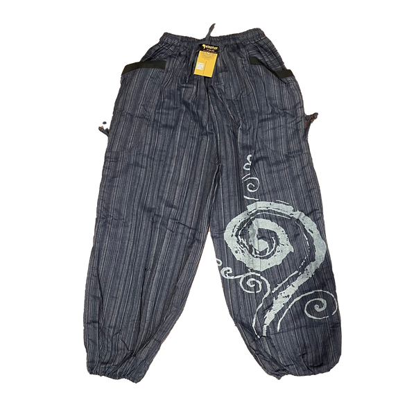 Unisex Drawstring Pinstripes Pants with Spiral Printed