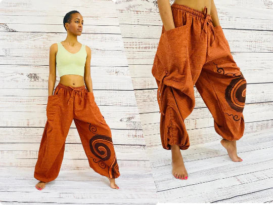 Unisex Cotton Pant with Hand Painted Spiral Print