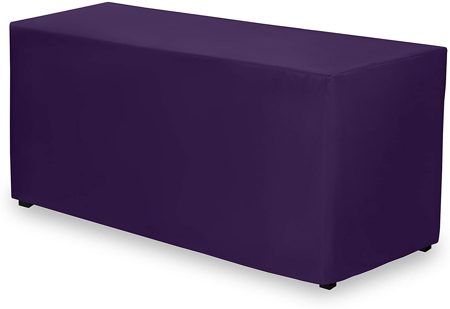 Purple fitted tablecloth, view from corner.