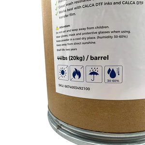 CALCA Direct to Film TPU DTF Powder, Digital Transfer Hot Melt Adhesive Powder (44lbs , 20kg/Barrel, Medium, White)