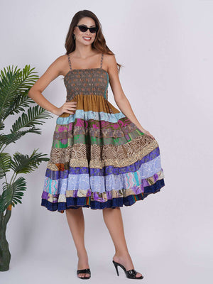 Plus Size Boho Floral Patchwork Frill Dress