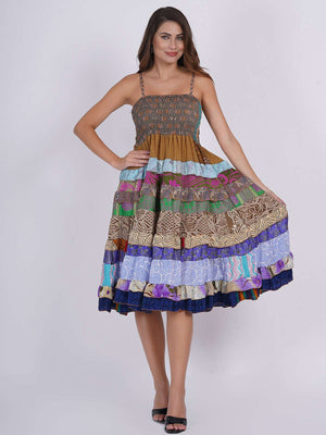 Plus Size Boho Floral Patchwork Frill Dress