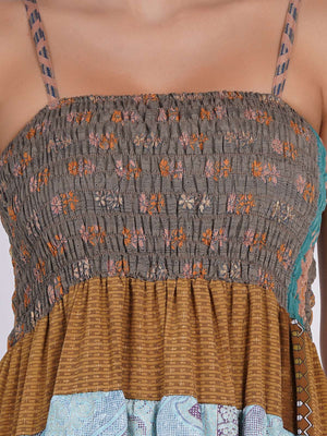 Plus Size Boho Floral Patchwork Frill Dress