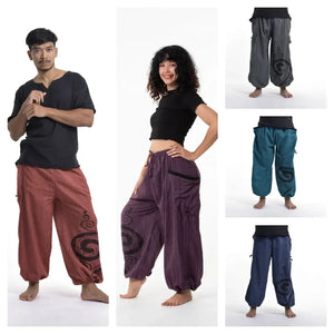 Unisex Drawstring Pinstripes Pants with Spiral Printed