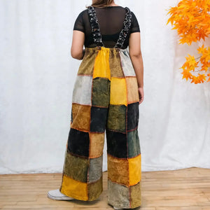 Patchwork Corduroy Wide Leg Jumpsuit