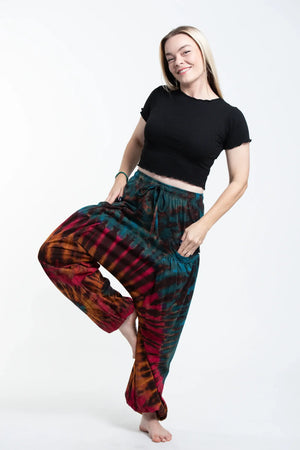 Tie Dye Cotton Harem Pants in Blue Brown