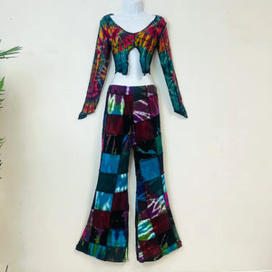Patchwork Tie Dye Hippie Colorful Boho Wide Leg Pant