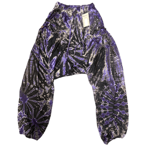 Tie Dye Cotton Harem Pants in Purple Black