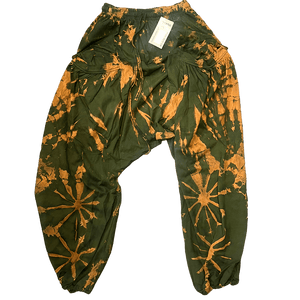 Tie Dye Cotton Harem Pants in green-brown