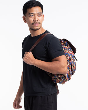 Tribal Woven Fabric with Faux Leather Backpack 01