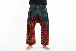 Tie Dye Cotton Harem Pants in Blue Brown