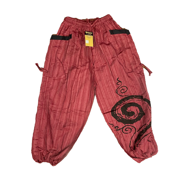 Unisex Drawstring Pinstripes Pants with Spiral Printed