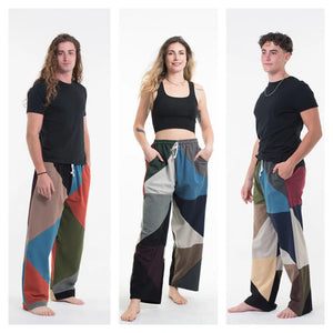 Unisex Cotton Patchwork Drawstring Pants