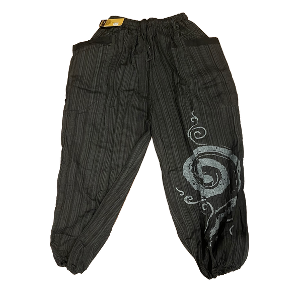 Unisex Drawstring Pinstripes Pants with Spiral Printed