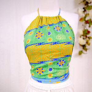 Silk Backless Boho Halter Top