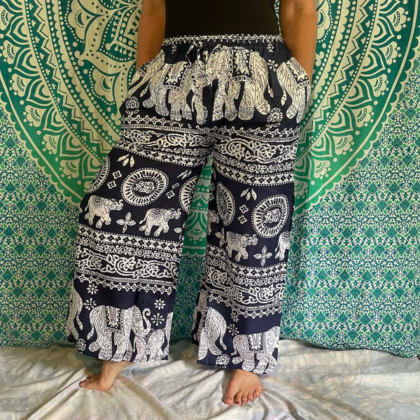 Elephat Drawstring Wide Leg Harem Pants with side pockets