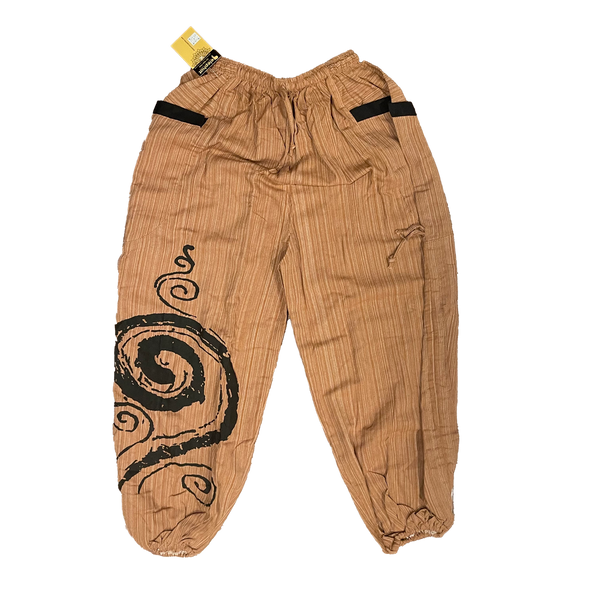 Unisex Drawstring Pinstripes Pants with Spiral Printed