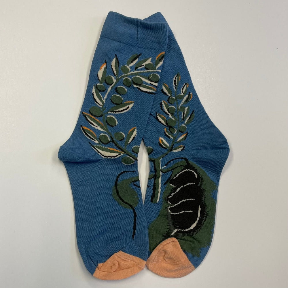 Green leaves patterned sock