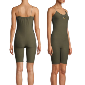 dusty olive butterfly derek heart juniors bungee strap romper person view