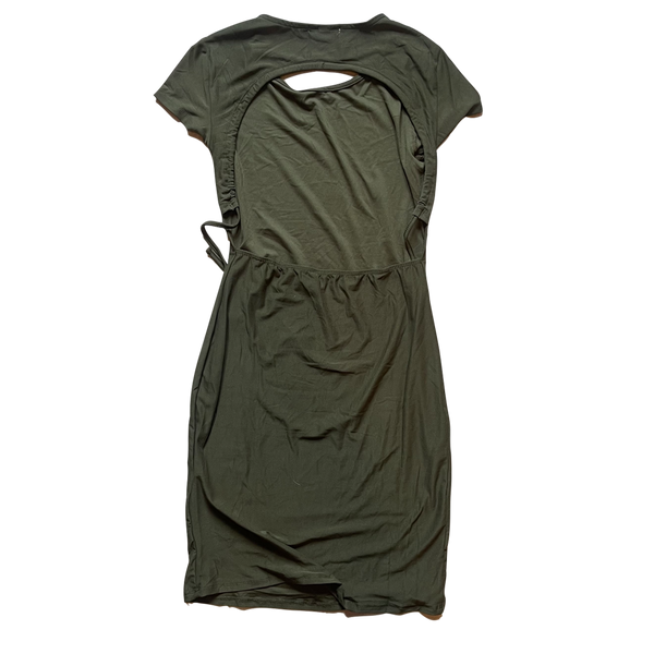 dust olive derek heart cap sleeve open back dress back view