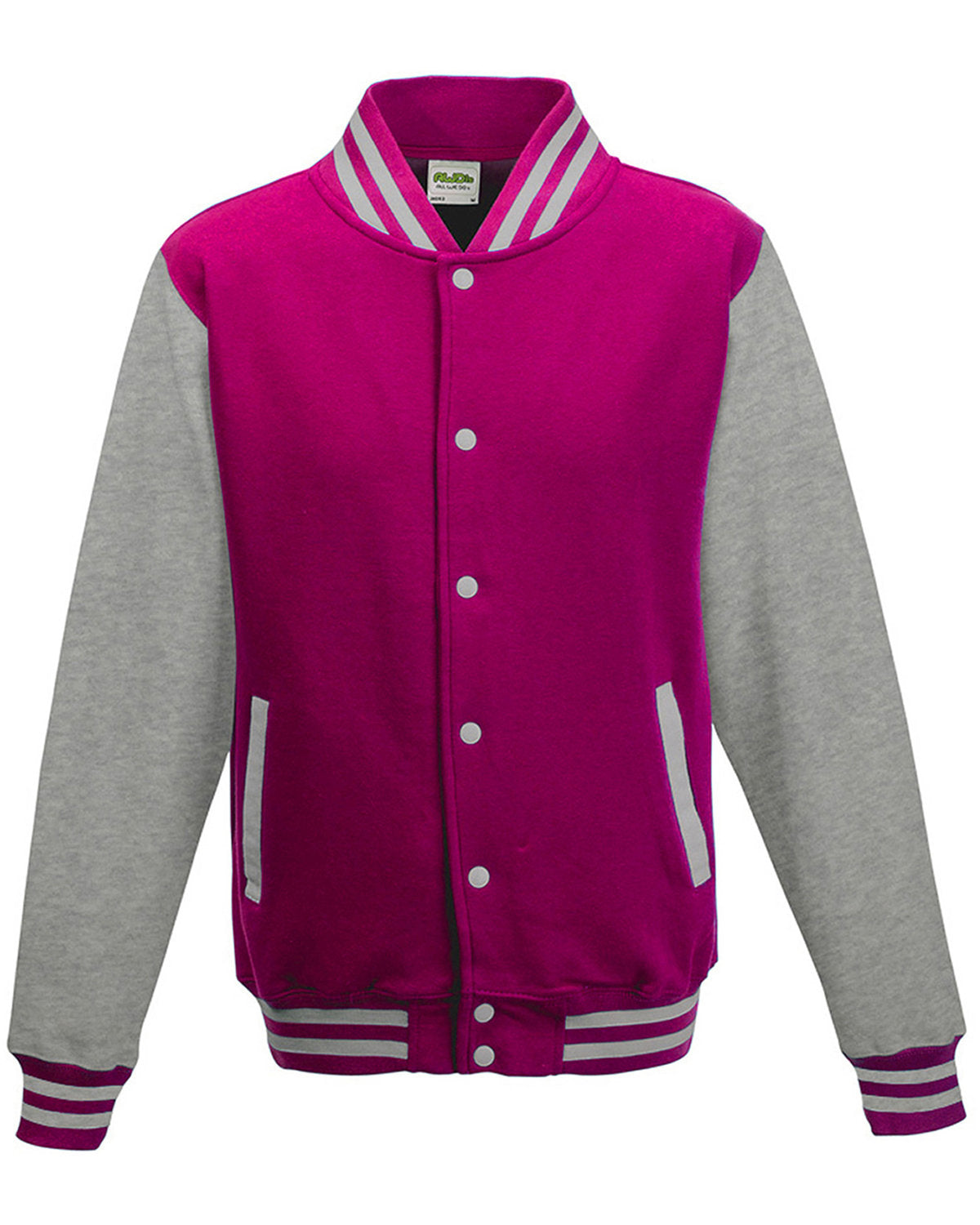 Just Hoods By AWDis Adult Letterman Jacket Hot Pink and Grey
