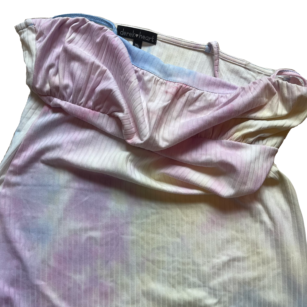 Tie dye pattern empire waist dress close up