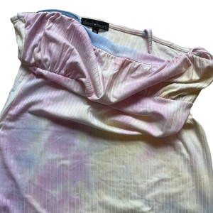 Tie dye pattern empire waist dress close up