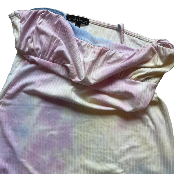 tie dye pattern empire waist dress close up