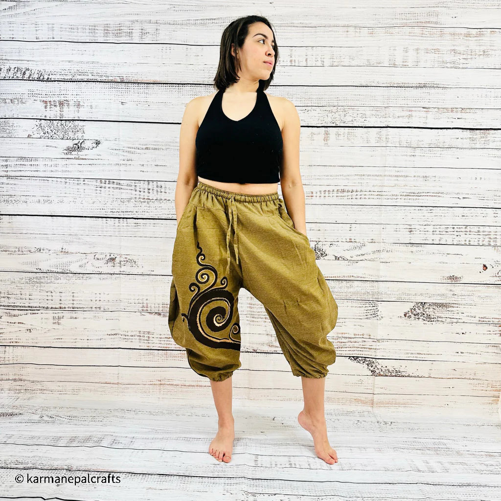 Harem Cotton Pants with Spiral Print