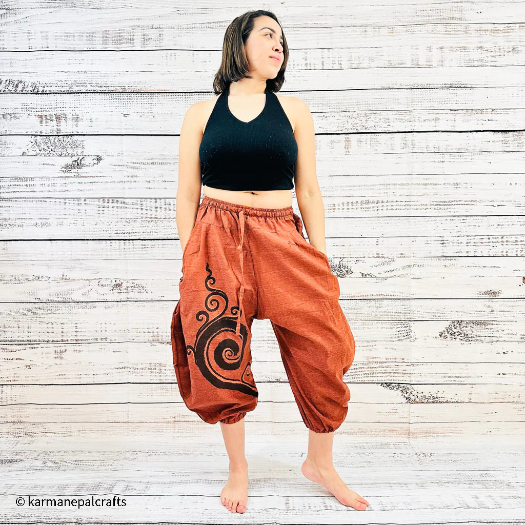 Harem Cotton Pants with Spiral Print