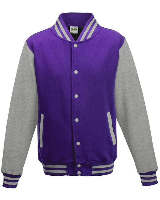 Just Hoods By AWDis Adult Letterman Jacket Purple and Grey