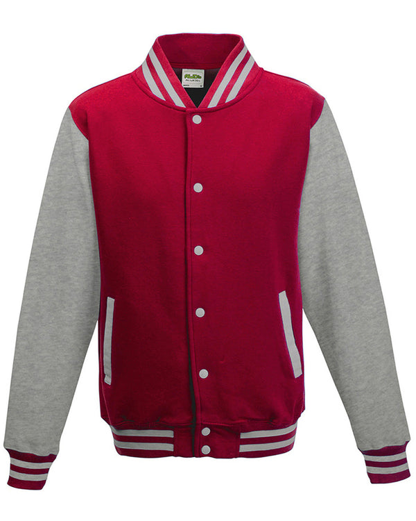 Just Hoods By AWDis Adult Letterman Jacket Red and Grey