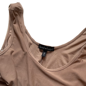 Taupe derek heart shorty romper close up