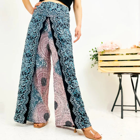 Slit Wide Leg Boho Style Palazzo Pant Plus Size