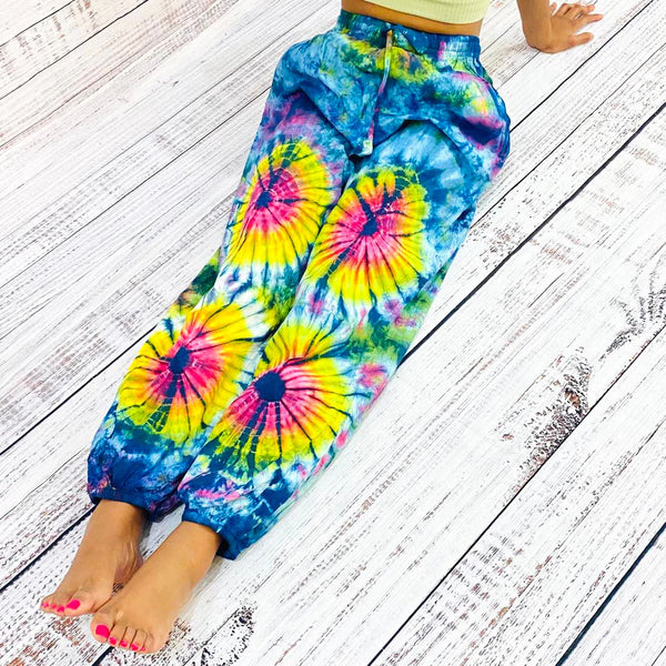 Tie Dye Cotton Festival Pants With Pockets