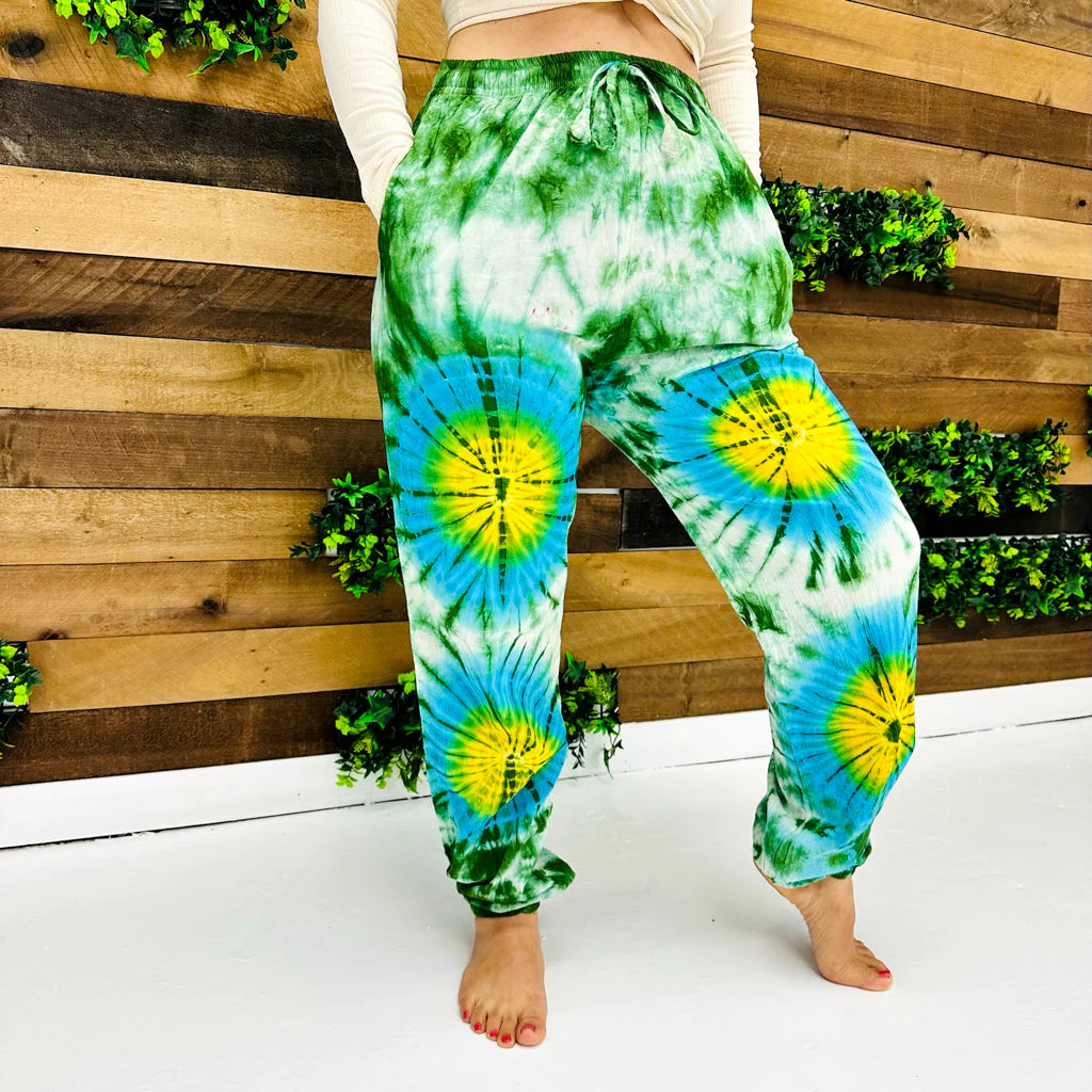 Tie Dye Cotton Festival Pants With Pockets