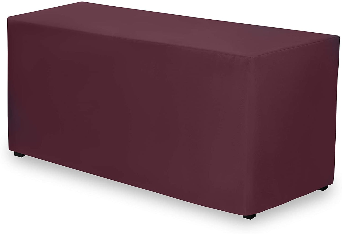 Burgundy fitted tablecloth, view from corner.