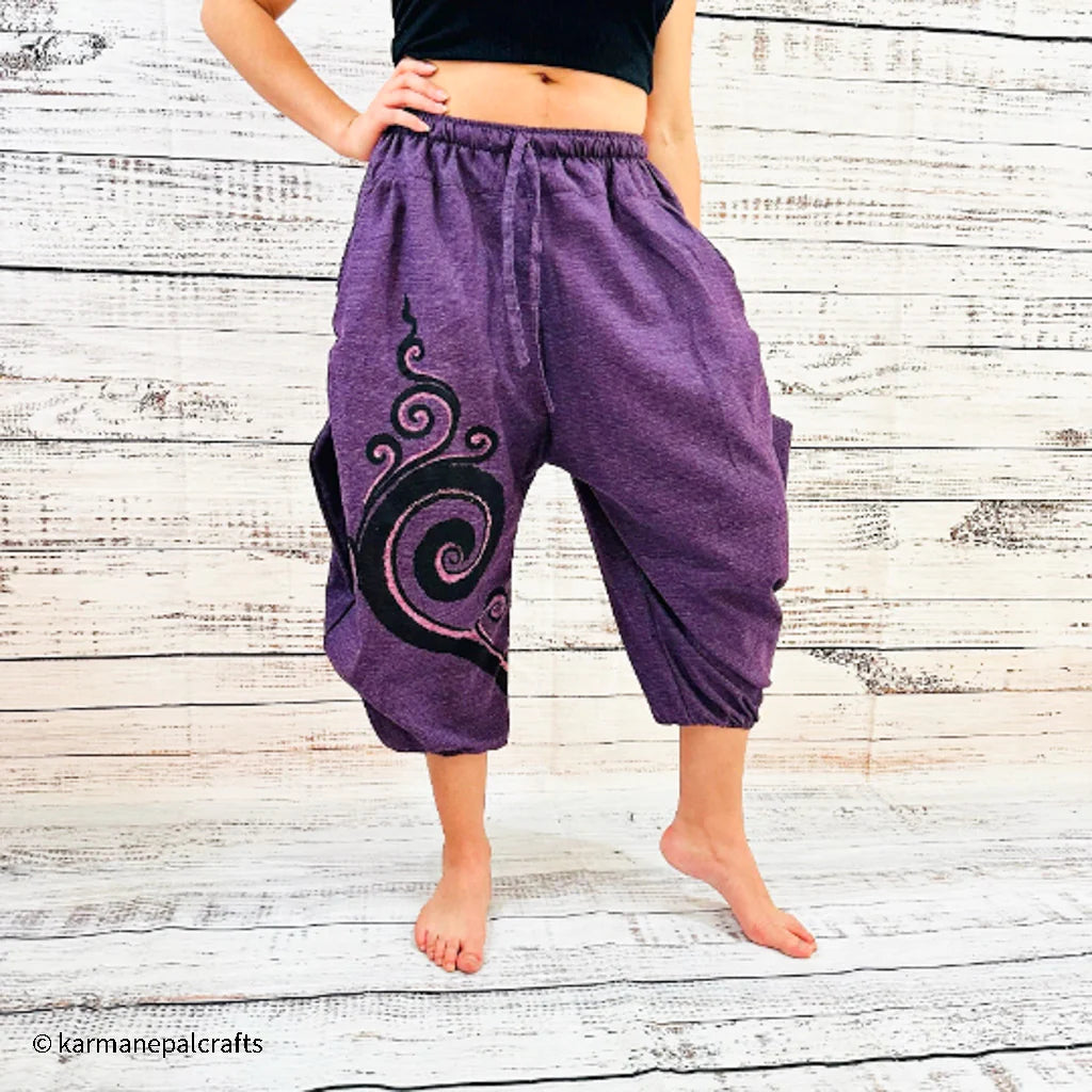 Harem Cotton Pants with Spiral Print