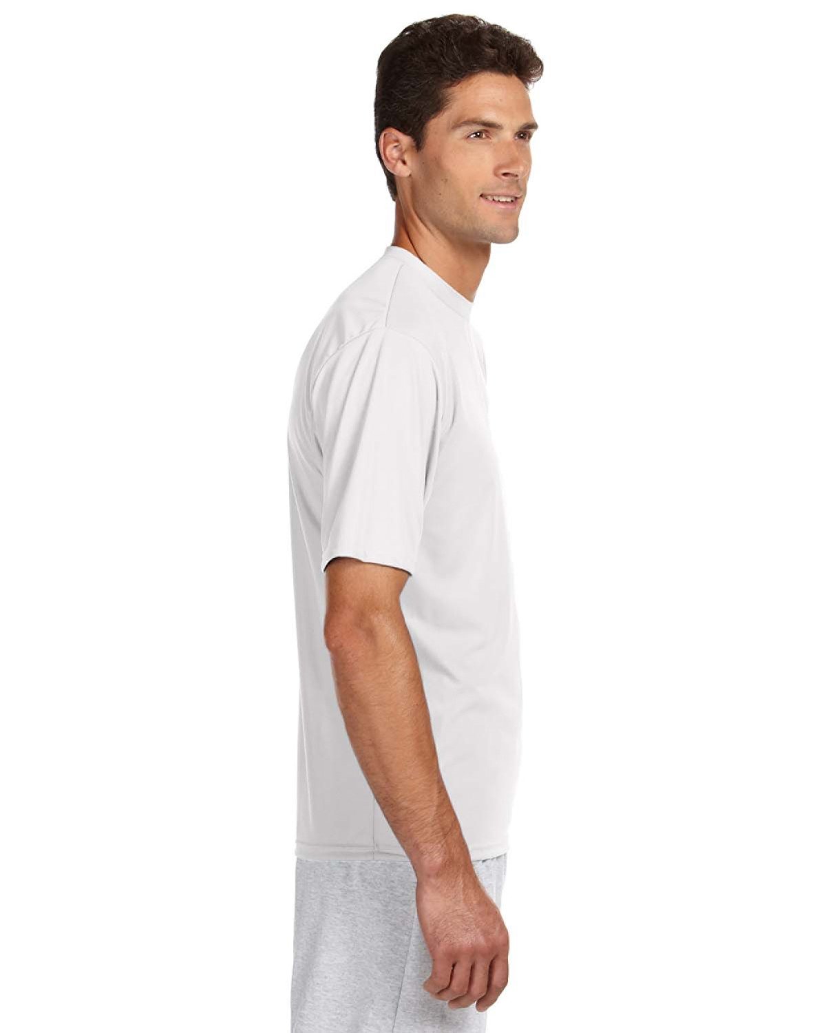 White t-shirt, side view.