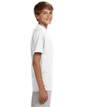 White t-shirt, side view.