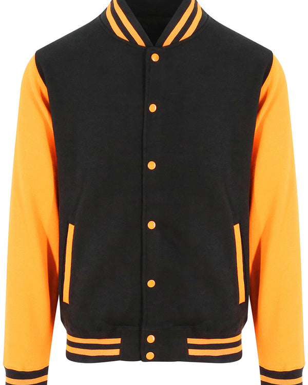 Just Hoods By AWDis Adult Letterman Jacket Orange and Black