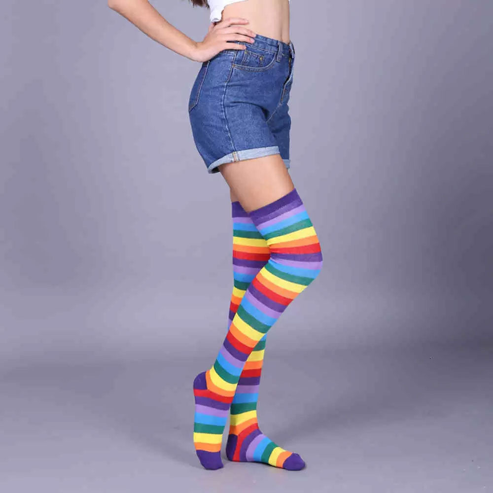 Rainbow stripe knee length socks